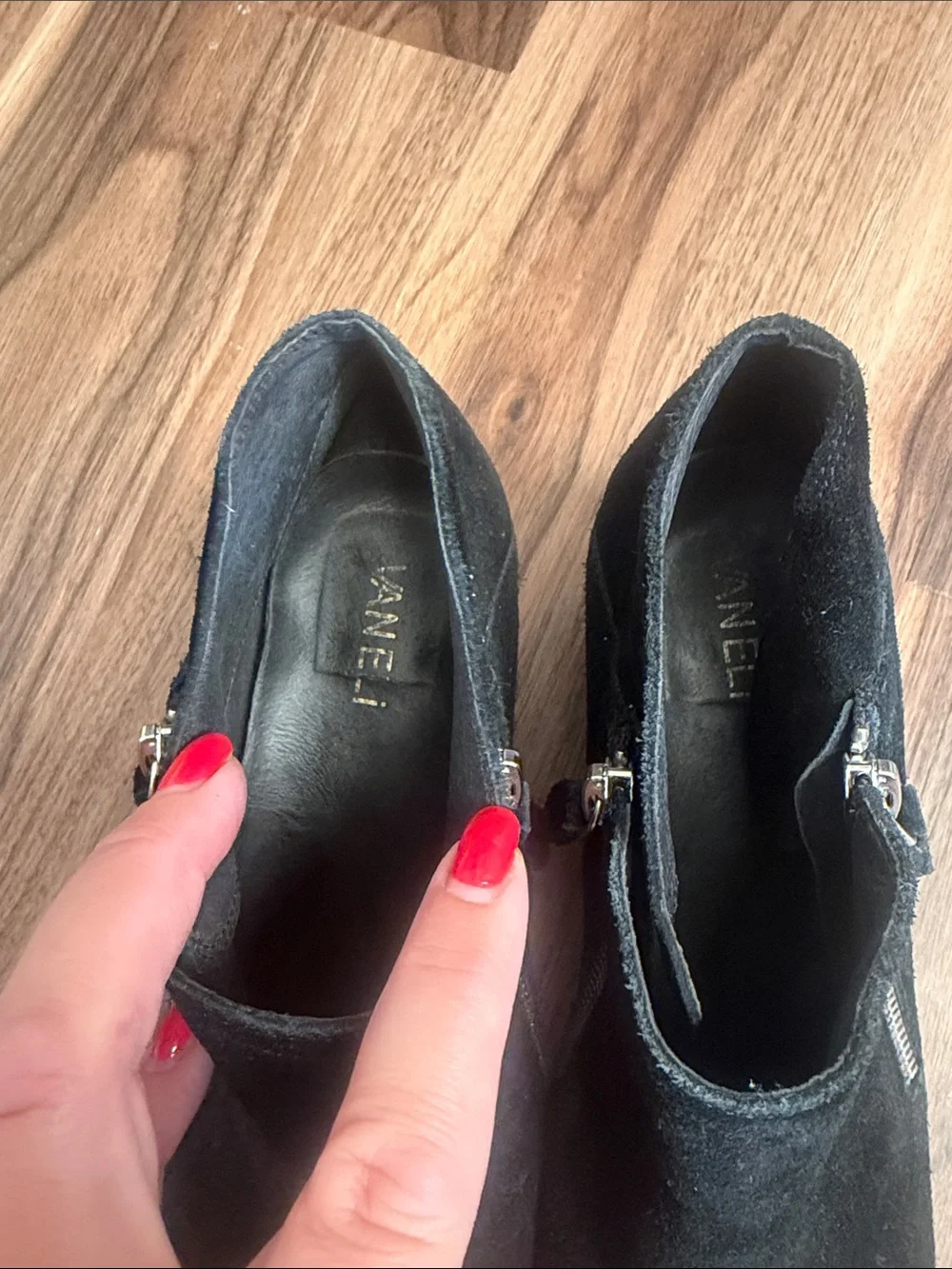 Vaneli Black Suede Ankle Booties with Side Zips